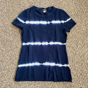J. Crew Blue White Tie-Dye Crewneck Short Sleeve Cashmere Shirt Sweater